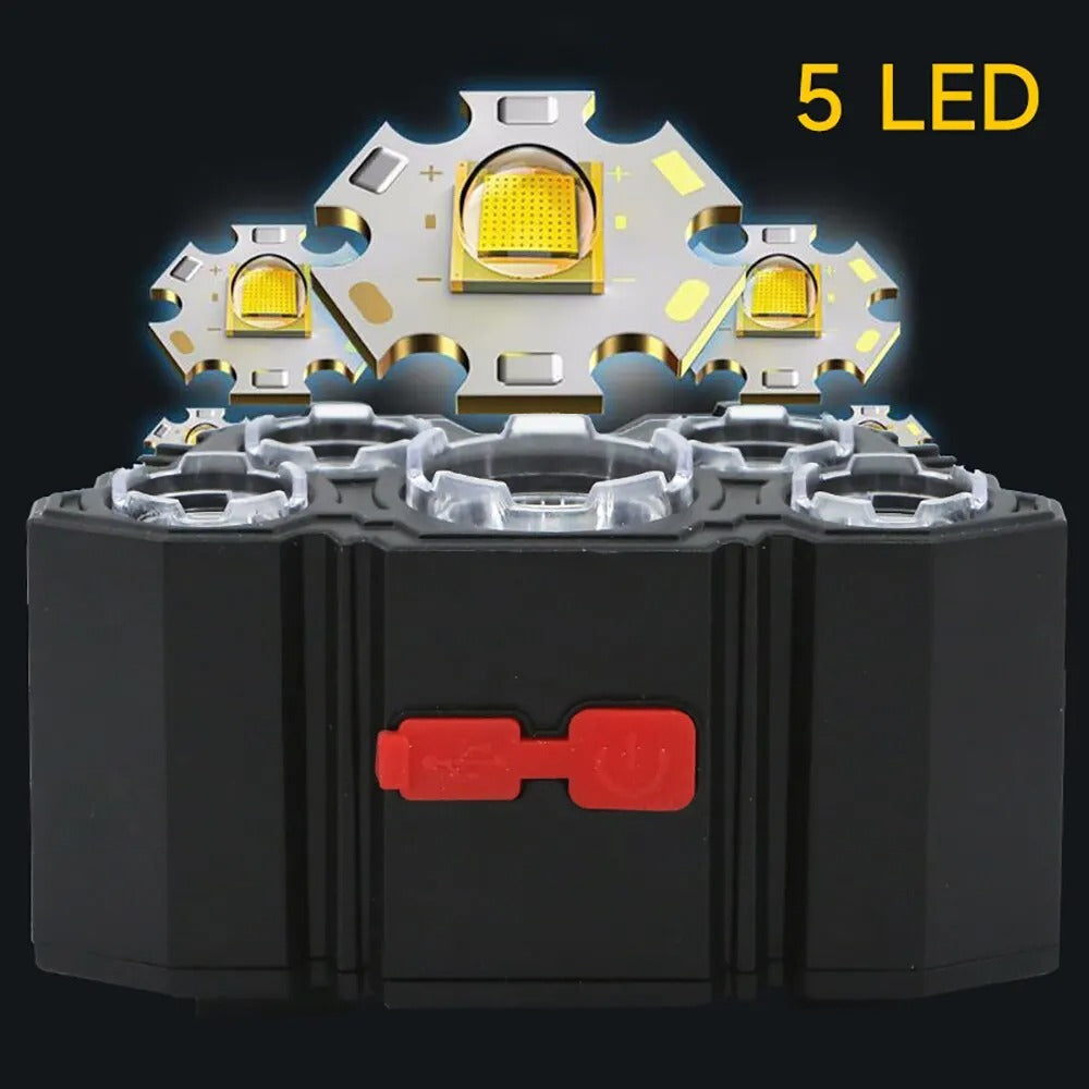 5 LED Headlamp Rechargeable with Built in 18650 Battery Strong Light Headlight