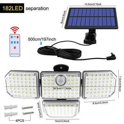 Solar Outdoor Light 182/112 LED Solar Security Flood Lighting with 3 Modes Adjustable Lighting Head for Garage Garden Yard