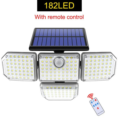 Solar Outdoor Light 182/112 LED Solar Security Flood Lighting with 3 Modes Adjustable Lighting Head for Garage Garden Yard