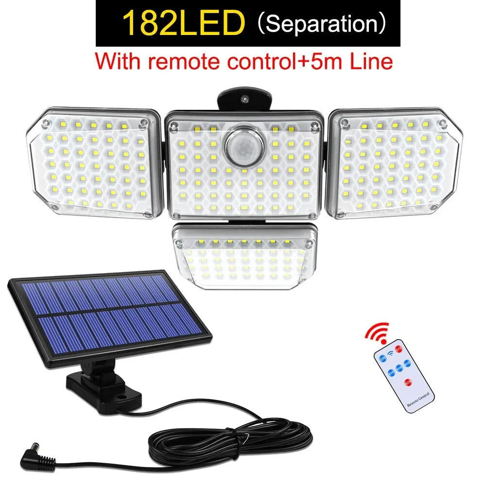 Solar Outdoor Light 182/112 LED Solar Security Flood Lighting with 3 Modes Adjustable Lighting Head for Garage Garden Yard