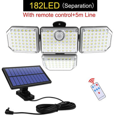 Solar Outdoor Light 182/112 LED Solar Security Flood Lighting with 3 Modes Adjustable Lighting Head for Garage Garden Yard